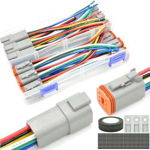 6 Set 6 Pin Waterproof Connector Automotive Electrical Butt DT Connector 16 AWG Wire Connectors Kit with Waterproof Heat Shrink Tubing for Car Truck Boat, 6 Kits (D- 6Pin Wiring 6Pair) - size: DT Connector 6 Sets 6 Pin