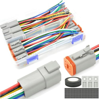 6 Set 6 Pin Waterproof Connector Automotive Electrical Butt DT Connector 16 AWG Wire Connectors Kit with Waterproof Heat Shrink Tubing for Car Truck Boat, 6 Kits (D- 6Pin Wiring 6Pair) - size: DT Connector 6 Sets 6 Pin