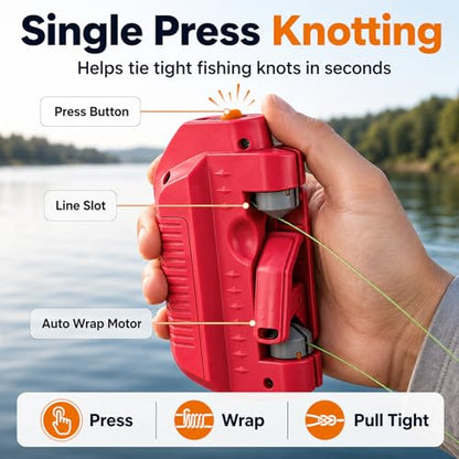 IBHOO Automatic Fishing Knot Tying Tool, 2026 Upgraded Easy Cast Knot Tying Tool, Portable Electric GT for PE Line and Leader Knots, for Saltwater Fishing Anglers - color: Black+Red