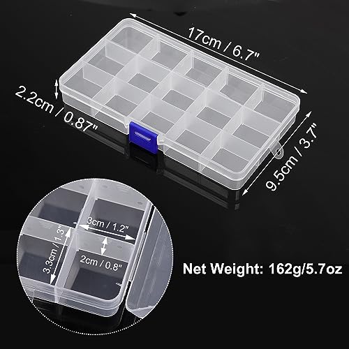 uxcell 3 PCS Plastic Fishing Lure Box Organizer Clear Fishing Tackle Box Trays Small Angling Accessory Case Storage Fishing Bait Box with Dividers, 15 Compartments