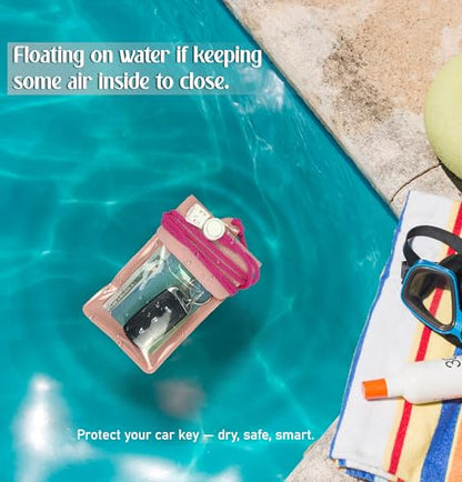 Waterproof Car Key FOB Pouch Submersible Dry Bag Holder for ID Credit Cards Cash Keys Case Swim Surf Floating Wallet - color: Pink