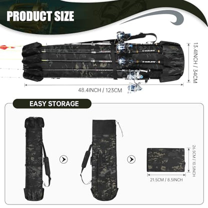 Fishing Pole Bag Rod Case, Folding Fishing Pole Bag Fishing Gear - color: Black Caomo