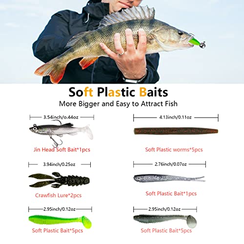 Fishing Lures Kit Set, Baits Tackle Including Crankbaits, Topwater Lures, Spinnerbaits, Worms, Jigs, Hooks, Tackle Box and More Fishing Gear Lures for Bass Trout - color: 145Pcs Fishing Lures Kit