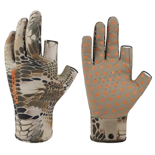 BASSDASH Unisex Fingerless Camo Hunting Gloves for Men's Women's Early Season Warm Weather UPF 50+ Lightweight Fishing Photography HG03 - color: Highland Ⅲ, size: X-Large
