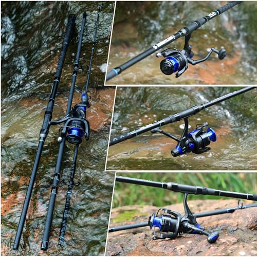 Sougayilang Surf Fishing Rod Combo Medium/Heavy 3 Piece Baitfeeder Spinning Combo with 4000 Size Reel for Travel - size: 11 Feet