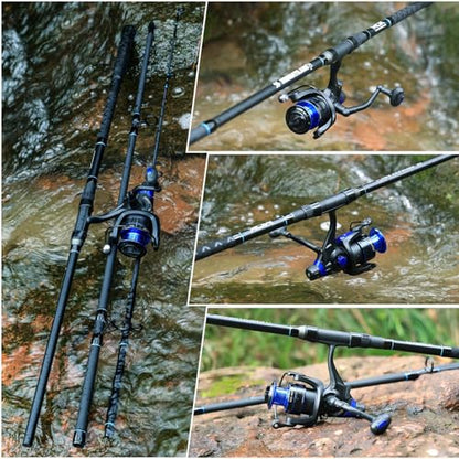 Sougayilang Surf Fishing Rod Combo Medium/Heavy 3 Piece Baitfeeder Spinning Combo with 4000 Size Reel for Travel - size: 11 ft