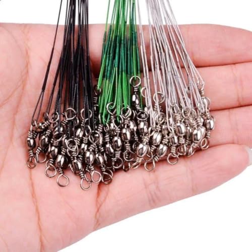 20 Pcs 20cm Super Strong Tensile Force Anti Bite Steel Fishing Line Steel Wire Leader with Rotating Snaps Fishing Lead Wire