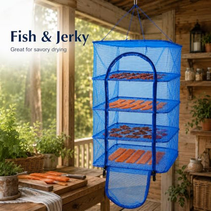 Toddmomy Foldable Fish Drying -Layer Hanging Mesh Dryer for Shrimp Fish Fruit Vegetables Lightweight Quick-Dry Cage with Buckle 25.98 X 15.74 X 15.74 in for Indoor Outdoor Use