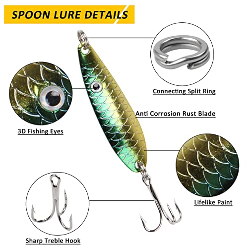 Rooster Bait Tail Fishing Lures Kit Spinner Baits Trout Lures Spoon Lures Bass Lures Hard Bait Bass Lures Crankbaits for Bass Pike Trout Salmon Crappie Walleye Fishing - color: 60pcs Fish Lures Set