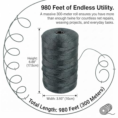 Veemoon 1 Roll Nylon String, 300M/980FT Fishing Net Repair Line Wrapping Rope Fish Net Repair Twine Braid Fishing Cord Twine DIY Crafts Rope to Weave Nylon Braided Wire, Bank String Dark Green