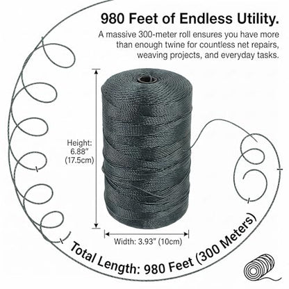 Veemoon 1 Roll Nylon String, 300M/980FT Fishing Net Repair Line Wrapping Rope Fish Net Repair Twine Braid Fishing Cord Twine DIY Crafts Rope to Weave Nylon Braided Wire, Bank String Dark Green