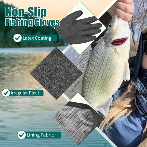 2pcs Fishing Gloves for Handling - Magnetic Quick Release Design Fish Handling Gloves for Women & Men, Puncture Resistant Fish Cleaning Gloves No Slip Grip