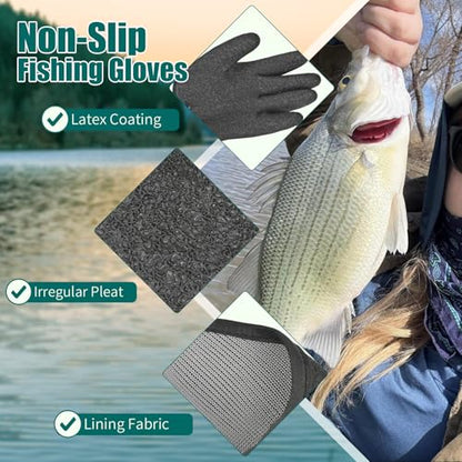 2pcs Fishing Gloves for Handling - Magnetic Quick Release Design Fish Handling Gloves for Women & Men, Puncture Resistant Fish Cleaning Gloves No Slip Grip
