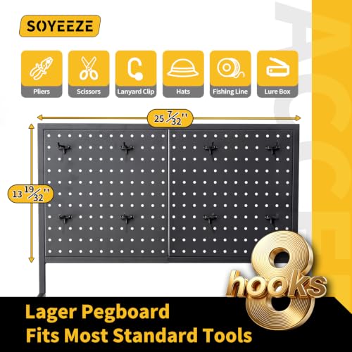 SOYEEZE Fishing Rod Holders for Garage, DIY Pegboard for Reels & Fishing Accessories, 12 Rod Capacity Fishing Pole Holder and 3-Tier Shelf for Tackle Box, Fishing Gear Organizer