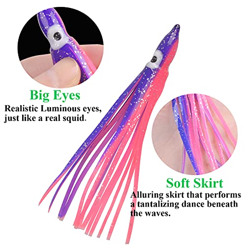 Fishing Squid Skirts Lures Octopus Skirts Trolling Lures Soft Plastic Fishing Tackle Squid Bait for Saltwater Bass Salmon Trout - color: Purple, size: 3.54in - 30pcs