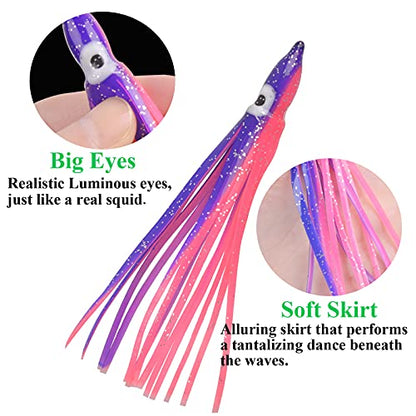 Fishing Squid Skirts Lures Octopus Skirts Trolling Lures Soft Plastic Fishing Tackle Squid Bait for Saltwater Bass Salmon Trout - color: Purple, size: 3.54in - 30pcs