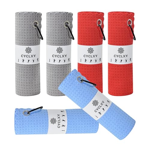 6 Pcs Golf Bag Towels,16" X 16",Microfiber Waffle Pattern for Golf Bags Towel for Men Women,Fishing Essentials Gifts with Carabiner Clip,Dish Cloth,Kitchen Clean Towels - color: Gray/Blue/Red