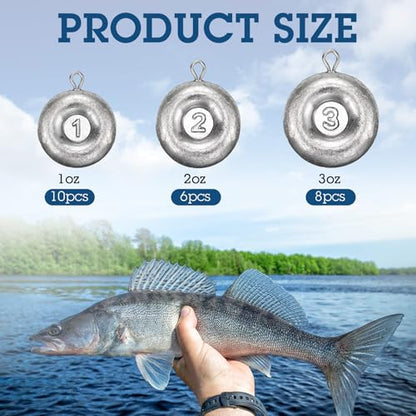24 Pieces Fishing Disc Sinkers Weights Disc Sinker Fishing Sinkers Weights for Saltwater Catfishing Trolling Surf Tackle - size: 1+2+3 oz
