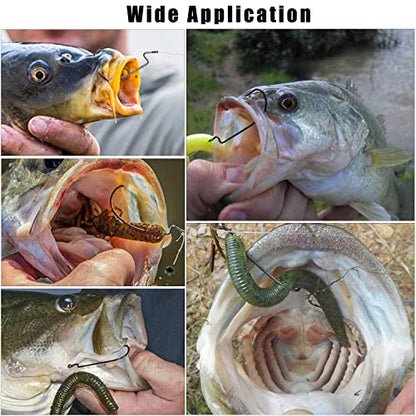 Offset Bass Fishing Hooks, 100pcs Wide Gap Worm Hooks 3X High Carbon Steel Bait Jig Fish Hooks for Bass Trout Saltwater Freshwater - size: 100pcs-1#