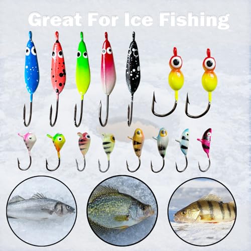 Ice Fishing Jigs Set Ice Fishing Lures Glow in Dark Fishing Jig Heads for Crappie Panfish Walleye Perch Bluegill Pike Ice Fishing 15pcs/16pcs