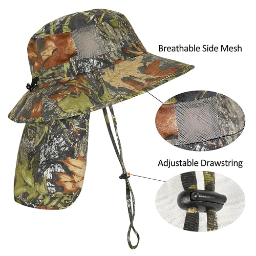 Catalonia Sun Hat for Men,Outdoor Wide Brim Hat with Neck Flap Cover for Fishing Hiking Safari Gardening - color: Camo Style C / Side Mesh
