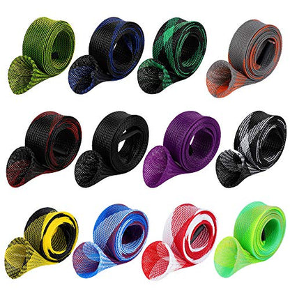 12Pcs Rod Sock Fishing Rod Sleeve, Cover Braided Mesh Rod Protector Pole Gloves Fishing Tools. Flat or Pointed End/Spinning or Casting. for Casting Sea Fishing Rod/Spinning