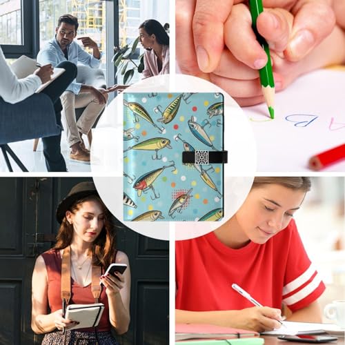 Fishing Lures Print A5 PU Leather Refillable Binder,Business Notebook Travel Planner with Expandable Pockets,6-Ring,Pen Storage & Easy-Clean Surface for Daily Use - color: Fishing Lures Print