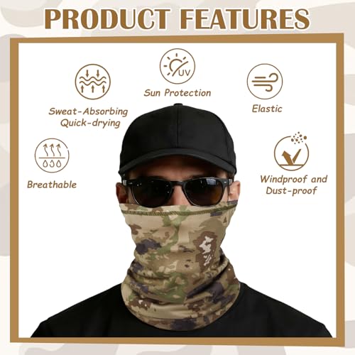 9 Pack Neck Gaiter Sun Protection Face Masks Breathable Windproof Face Cover UV Protection Bandana Scarf for Men Women - color: Solid Color+camo