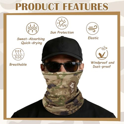 9 Pack Neck Gaiter Sun Protection Face Masks Breathable Windproof Face Cover UV Protection Bandana Scarf for Men Women - color: Solid Color+camo