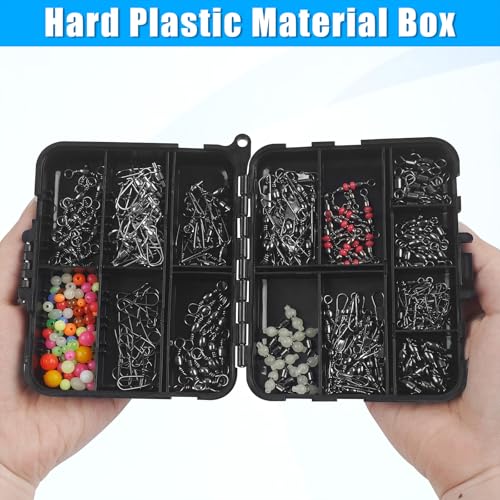 Fishing Swivels Kit - Ball Bearing Swivel, Rolling Barrel Swivel, Crossline Three Way Swivel, Duo Lock Snap, High Strength Fishing Line Connector for Bass Trout Saltwater Freshwater - color: 170PCS