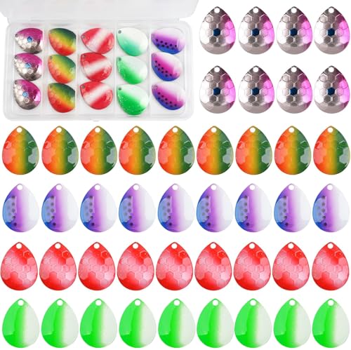 Walleye Rig Making Kit DIY Fishing Lure Spinner Making Kit Supplies Parts Crawler Harness Live Bait Rigs Colorado Blades Pompano Floats Clevis Beads Tackle Fishing - color: 45pcs Blade Spoon