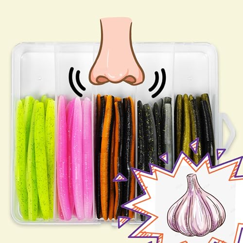 Senko Worms for Bass Fishing, Wacky Worms, Reaction Lure, Soft Plastic Bait for Ned rig, Fishing Lure Kit for Freshwater Bass - size: Senko01