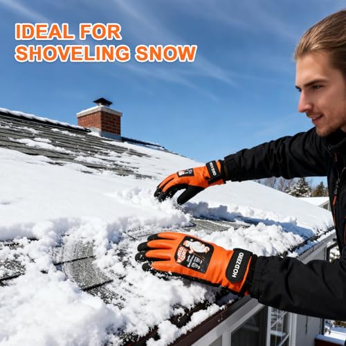 Winter Waterproof Gloves Warm With Grip Fluorescent Orange 2 pairs - size: Large
