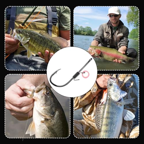 FishTrip Baitholder Fishing Hooks, 10/15pcs Live Shrimp Fixed Hooks Carbon Steel Long Shank Barbed Hooks for Redfish, Bream, Trout, bass 2/0 3/0 4/0