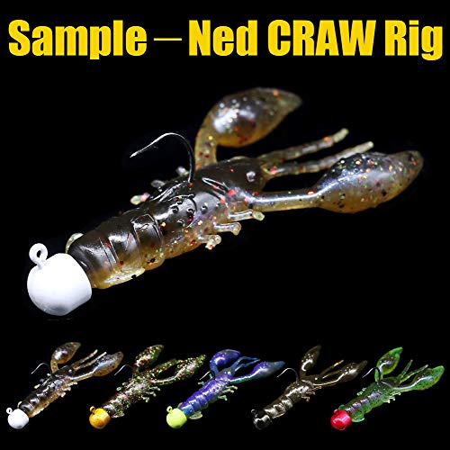 Ned-Rig-Kit-Finesse-Baits-Soft-Plastic-Worms-Fising-Lure for Bass Stick Swimbait Minnow Crawfish Lures Shroom Ned Jig Head Kit - color: 35-Piece 2.5'' Crawfish Baits Ned Rig Kit