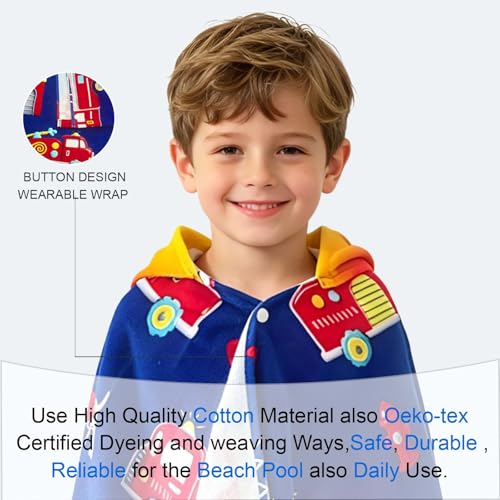 VOOVA & MOVAS Kids Bath Towels Age 3-8, 30''X50, Soft | Thick | 100% Cotton, Beach | Pool | Bath | Swim Towels | Cover Up for Boys, Blue Fire Truck Theme - color: Blue Fire Truck, size: 50.00''x30.00''(3-8 Years)