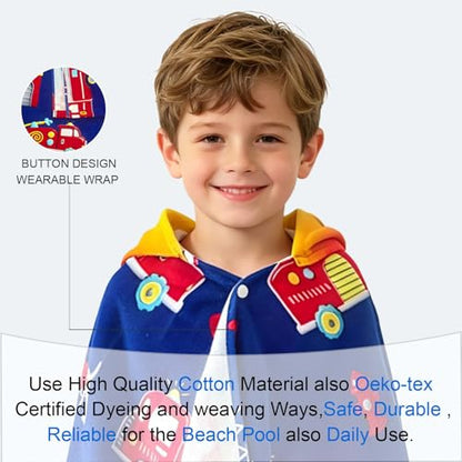 VOOVA & MOVAS Kids Bath Towels Age 3-8, 30''X50, Soft | Thick | 100% Cotton, Beach | Pool | Bath | Swim Towels | Cover Up for Boys, Blue Fire Truck Theme - color: Blue Fire Truck, size: 50.00''x30.00''(3-8 Years)