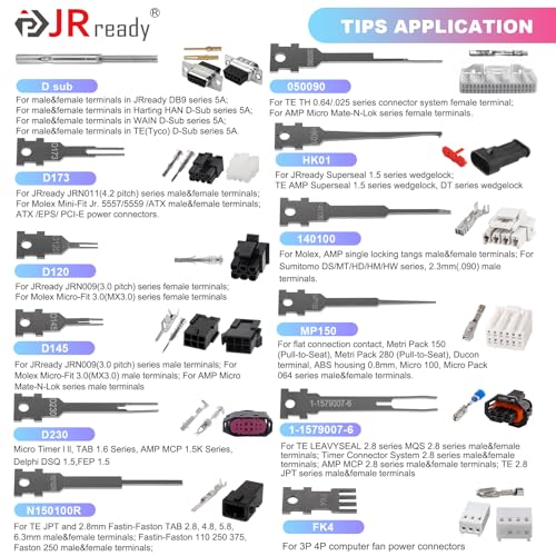JRready ST5390 Terminal Removal Tool Kit Automotive Upgraded Depinning Tool with Replacement Tips for Delphi/Harting/TE/AMP/MOLEX/ITT/Anderson/Heavy Duty Connectors Electrical Pin Extractor 40PCS - size: 12PCS Pin Extractor+28PCS Replacement Tips