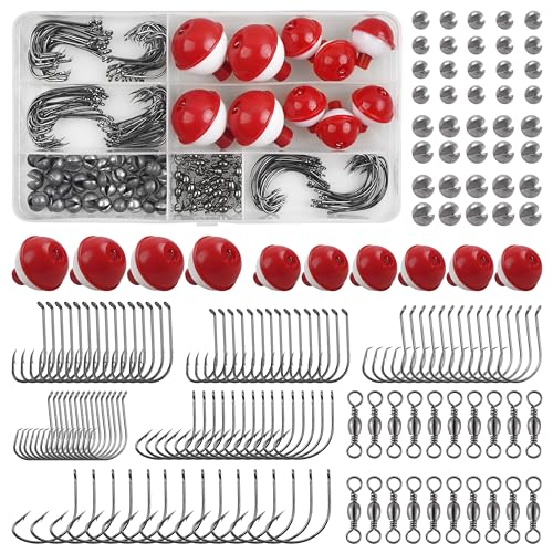 Fishing Tackle Kit Basic Fishing Bobbers Tackle Kit Included Fishing Bobbers Hooks Swivels Fishing Sinkers Weights Starter Kit for Trout Bass Catfish Panfish