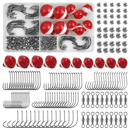 Fishing Tackle Kit Basic Fishing Bobbers Tackle Kit Included Fishing Bobbers Hooks Swivels Fishing Sinkers Weights Starter Kit for Trout Bass Catfish Panfish