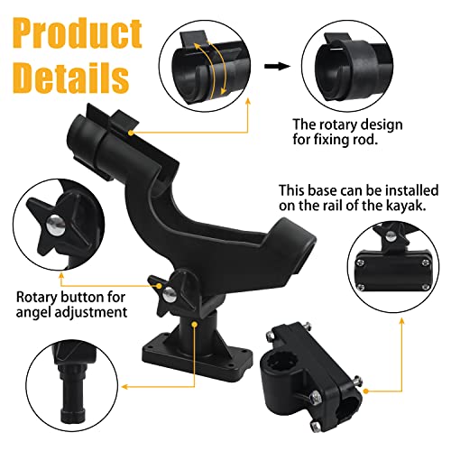 Fishing Rod Holder for Boat Adjustable 360° Rotation Hands-Free Fishing Pole Rod Racks No-Drill Rail Mount Rod Holders for Multi-Rod Setup Kayak, Pontoon, Boat Fishing - color: RH50 Multi-Positional Mounting 2pcs