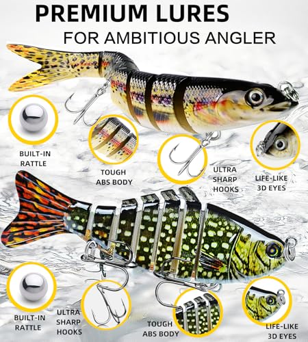 6PCS Fishing Lures for Freshwater or Saltwater,Topwater Fishing Lures, Multi Jointed Swimbaits, Amazing Fishing Gear Gifts for Family Fishing, Lifelike Slow Sinking Swimming