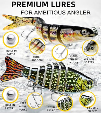 6PCS Fishing Lures for Freshwater or Saltwater,Topwater Fishing Lures, Multi Jointed Swimbaits, Amazing Fishing Gear Gifts for Family Fishing, Lifelike Slow Sinking Swimming