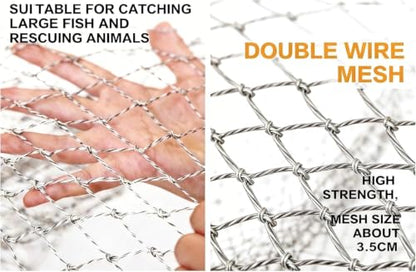 TyQuirlyn Telescopic Fishing Landing Net, 20" Round Frame 24" Deep Double-Strand Nylon Mesh, 63"-100" Dual Lock Stainless Steel Pole, 60LB Load for Big Fish & Animal Rescue