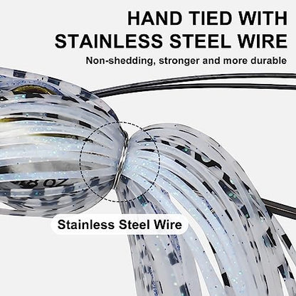 TRUSCEND Jigs Fishing Lures with Ultra Smooth Teflon Hook, Tour Grade Titanium Weed Guard Swim Jigs, Valuable Weedless Skirted Jig, Well-Made Lures for Crappie Bass Trout, Freshwater Fishing Gear - color: A1-3/8oz