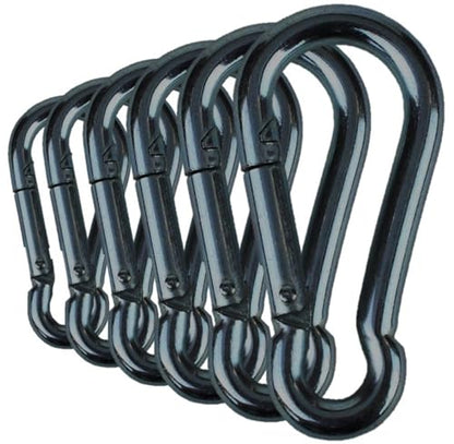 Black & Silver Zinc-Galvanized Heavy Duty Bushcraft Carabiner Spring Snap Clip Link Hooks 200-500lb Load 2, 6 & 12 Packs - color: 8cm (3.15in) Black 6 Pack