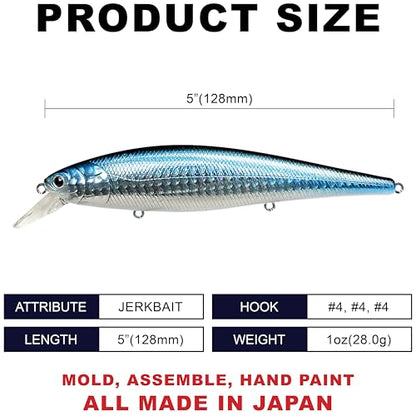 LUCKY CRAFT Pointer 128SP, Freshwater Lake Bass Fishing Lure, Jerkbait, Suspending, Fishing Gear, Fishing Accessories, Fishing Tackle - color: 352 Lens Aurora Black