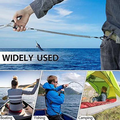 Fishing Lanyard Heavy Duty Retractable Coiled Tether with Carabiner for Pliers, Boating, Tools - color: 7pcs+Black