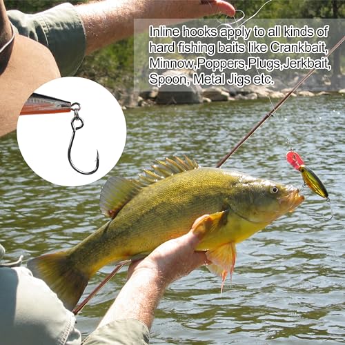 Fishing Inline Single Hooks - 60pcs/Box Single Replacement Hooks for Fishing Baits Lures Plugs Large Eye with Barbed for Saltwater Freshwater #4#2# 1# 1/0 2/0 - size: 1#-60pcs