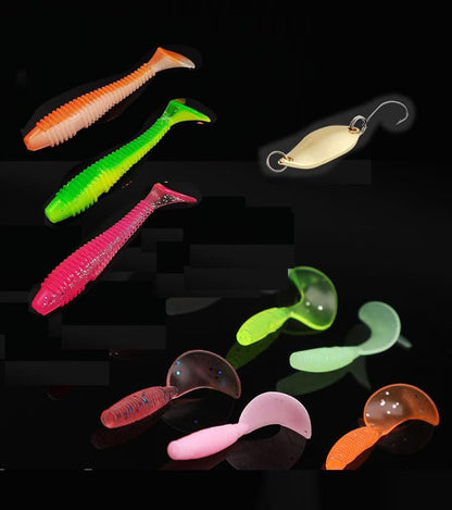 23 Pcs Soft Plastic Fishing Lures Kit with Spinner Blades, Offset Hook & Storage Box - Lifelike Silicone Worms, Crayfish, Grubs for Bass Trout Walleye Fishing
